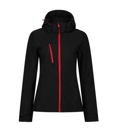 Womens/ladies Venturer 3 Layer Hooded Soft Shell Jacket Black Red Regatta