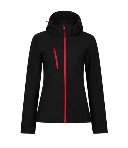 Womens/ladies Venturer 3 Layer Hooded Soft Shell Jacket Black Red Regatta
