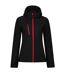 Womens/ladies Venturer 3 Layer Hooded Soft Shell Jacket Black Red Regatta-1