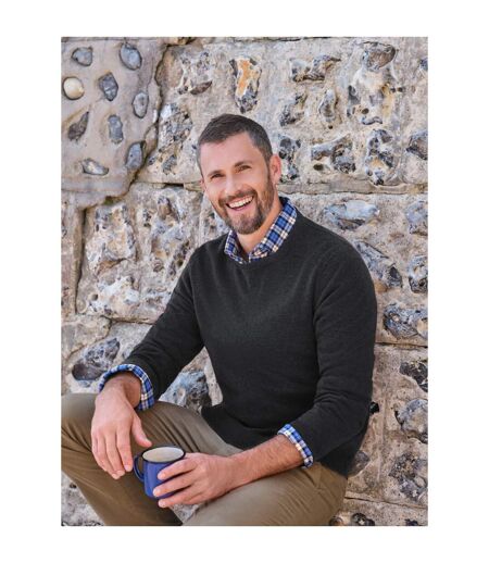 Mens Plain Cashmere Crew Neck Jumper Dark Charcoal WoolOvers