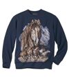 Men's Navy Fleece Sweatshirt - Horse Print Atlas For Men