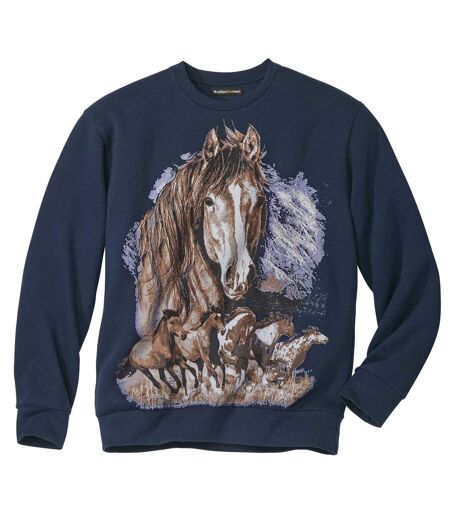 Men's Navy Fleece Sweatshirt - Horse Print