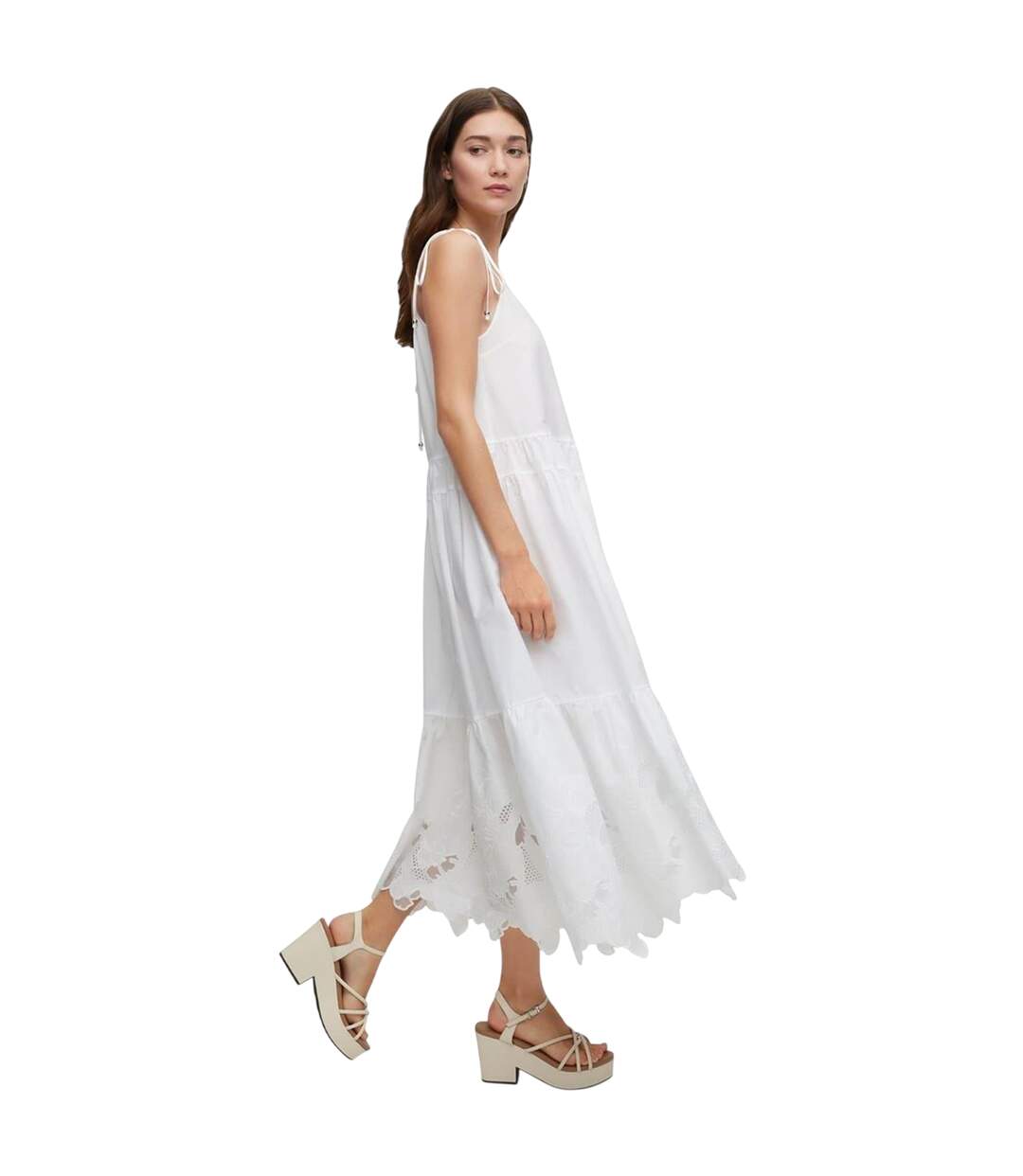 Robe Longue Motif/style Broderie Femme Blanc Imprimé Boss-3