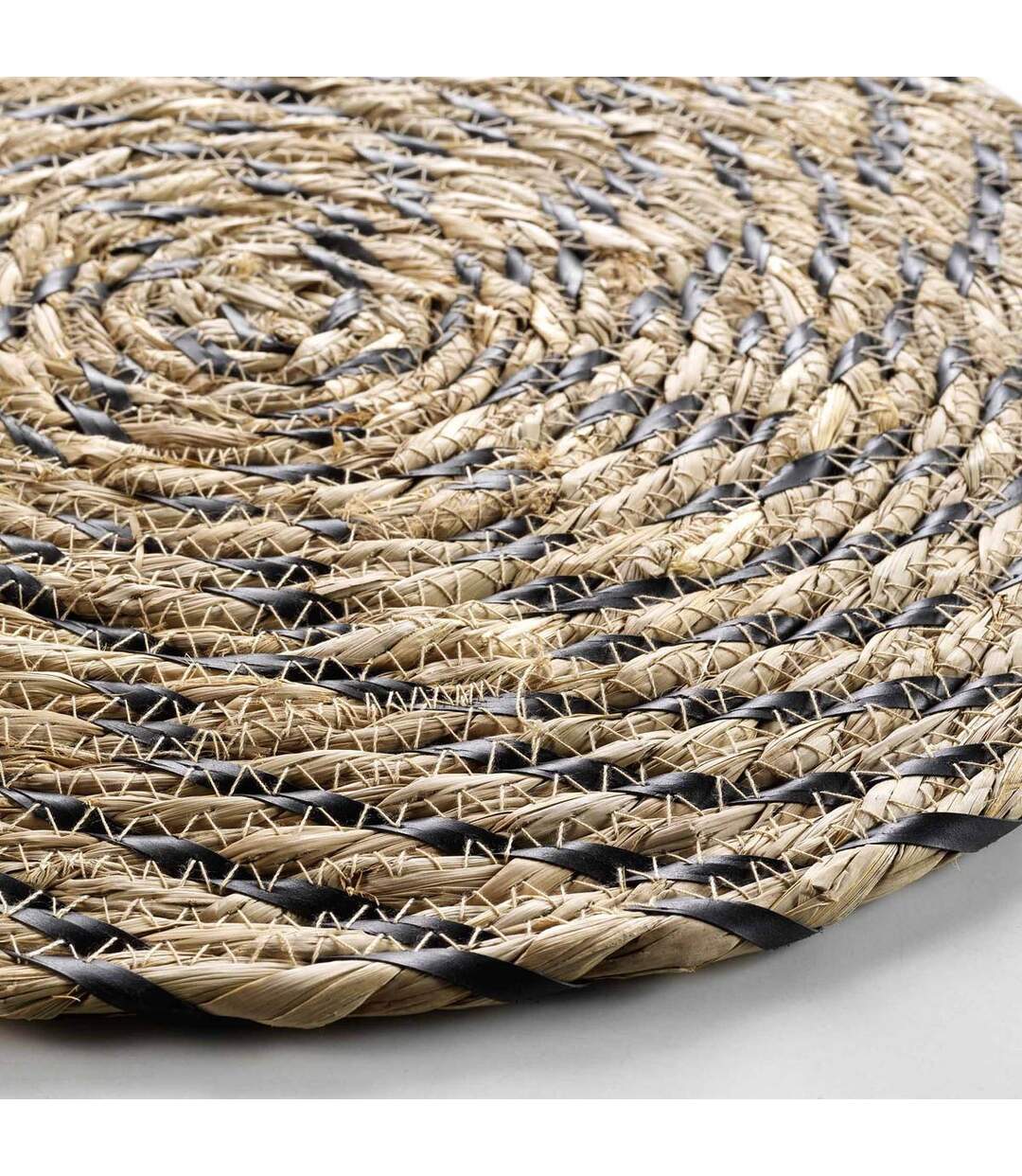Set de Table Rond en Paille Nala 38cm Naturel & Noir-2