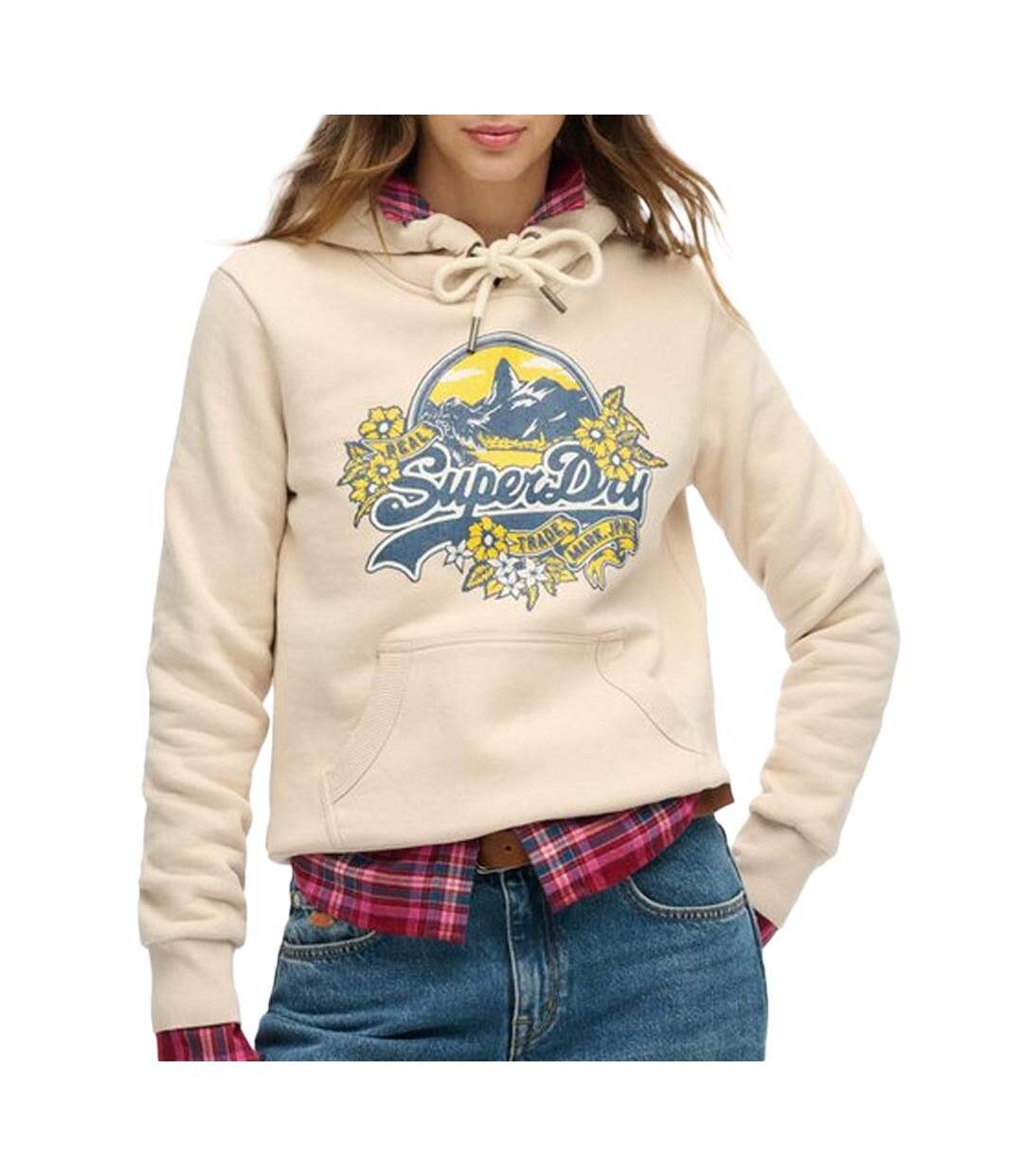 Sweat beige femme superdry floral hood - l-1
