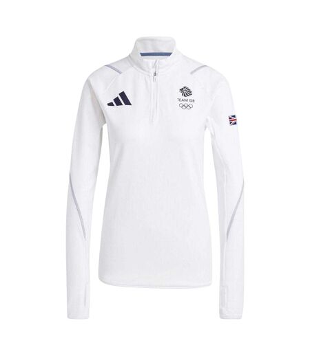 Womens/ladies Team Gb Performance Quarter Zip Tracksuit Top White Adidas