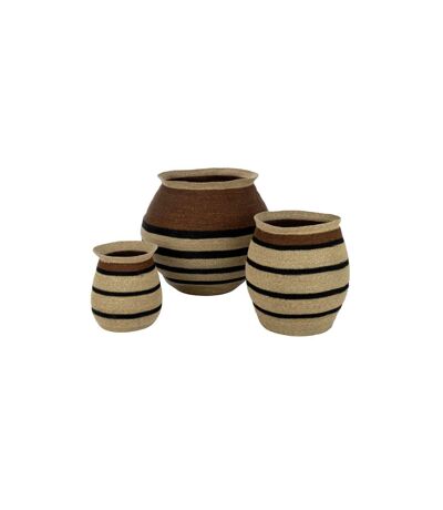 Lot de 3 Cache-Pots Paniers Rayures Herbes Marines 58cm Marron