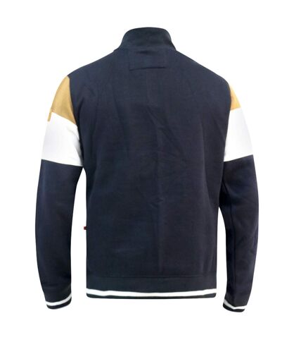 D555 Mens Kenington Cut & Sew Half Zip Sweatshirt (Navy/White/Mustard)