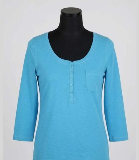 MAYFLOWER DIMITRI1 - Tee-shirt manches 3/4 bleu : maille flammée et confort pur coton