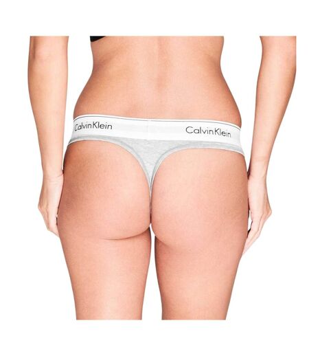 Womens/ladies Logo Cotton Blend Thong Grey Calvin Klein