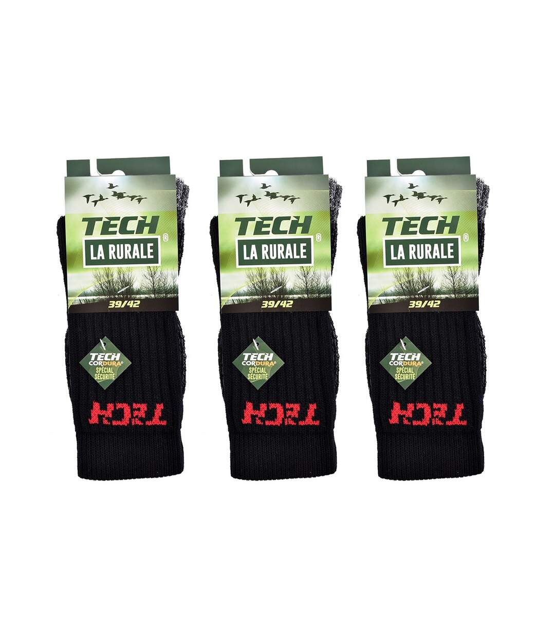 Chaussettes de Travail LA RURALE pour Homme Résistance et Qualité Pro Pack de 3 TECH CORDURA Noir