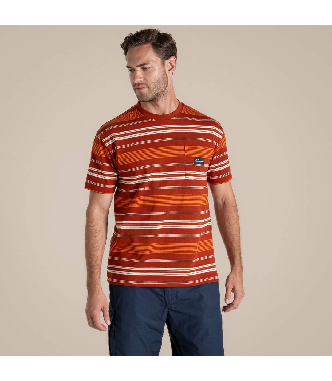 Mens Pointer Striped Short-sleeved T-shirt Red Beach Craghoppers-1