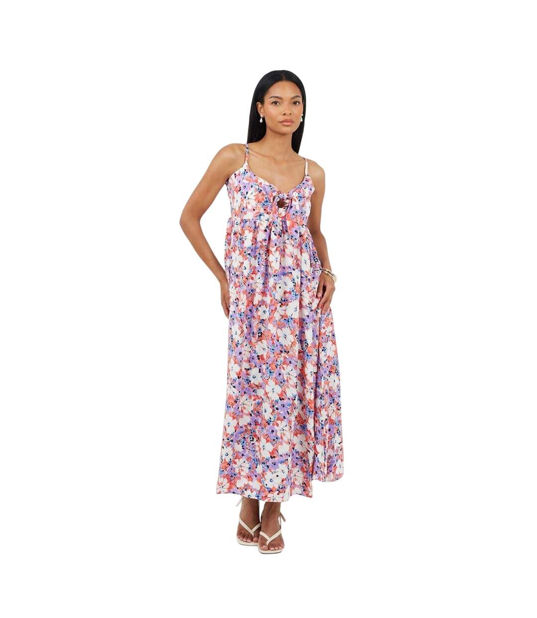 Womens/ladies Floral Spaghetti Strap Maxi Dress Coral Purple Brave Soul-1
