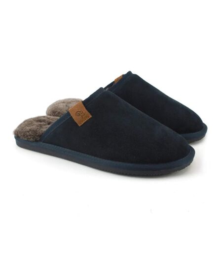 Mens tipped sheepskin slippers navy Eastern Counties Leather