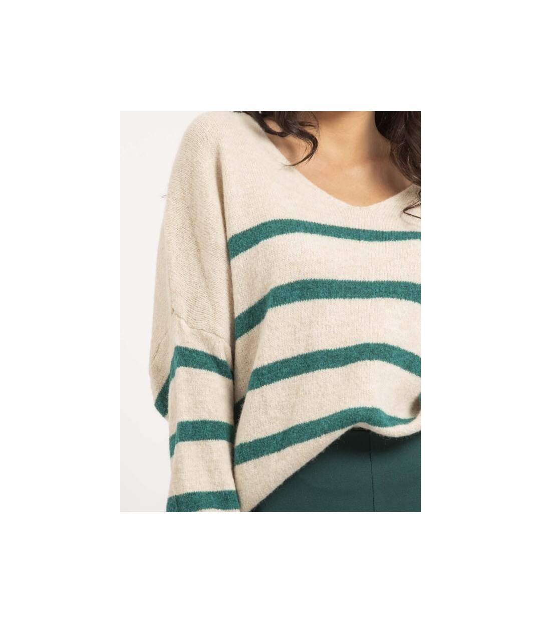 Pull col V rayures KLERVI - Dona X Lisa-3
