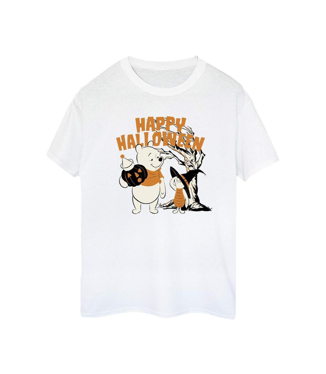 Disney Womens/Ladies Winnie The Pooh And Piglet Happy Halloween Cotton Boyfriend T-Shirt (Blanc) - UTBI47444-1