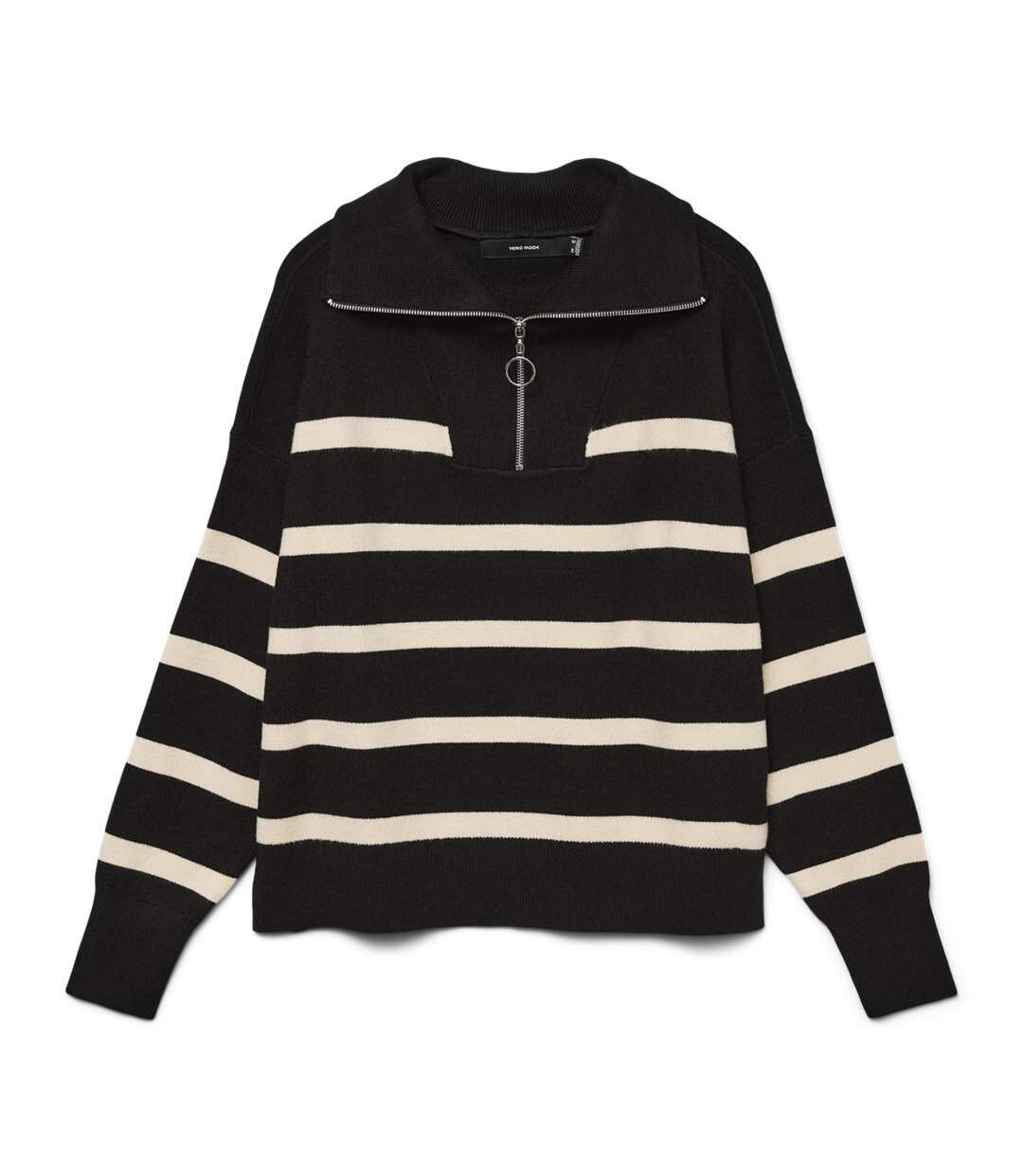 Pull noir/beige femme vero moda saba - l-3