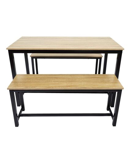 Lot d'une table et de 2 bancs - Bois et Noir