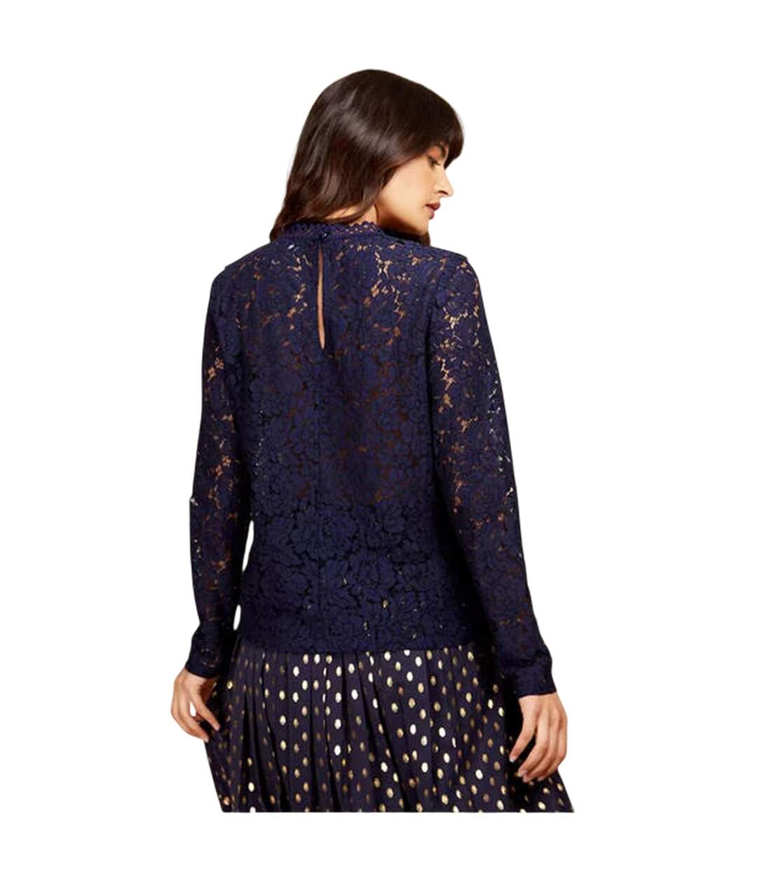 Womens/ladies Lace Wrap Top Navy Little Mistress-3