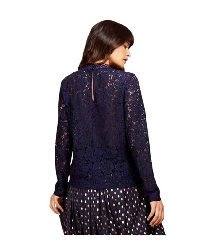 Womens/ladies Lace Wrap Top Navy Little Mistress