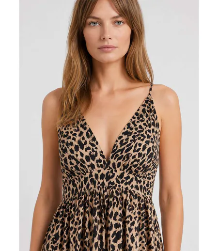 Robe longue sans manches, motif léopard