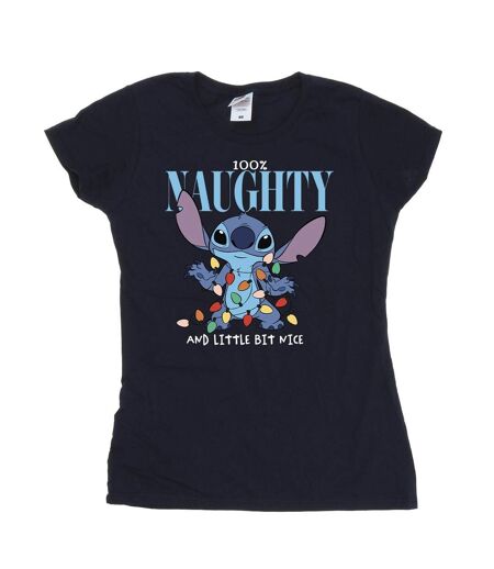 Disney T-shirt en coton Femmes/Ladies Lilo & Stitch Naughty & Nice (Bleu marine) - UTBI26102