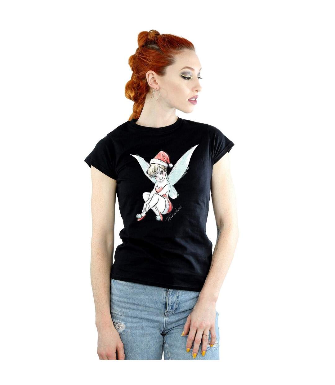 Disney T-shirt en coton Femme/Femme Fée Clochette de Noël (Noir) - UTBI43841-2