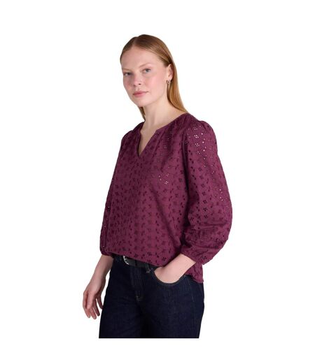 Womens/ladies Broderie Lightweight 3/4 Sleeve Casual Shirt Purple Mountain Warehouse