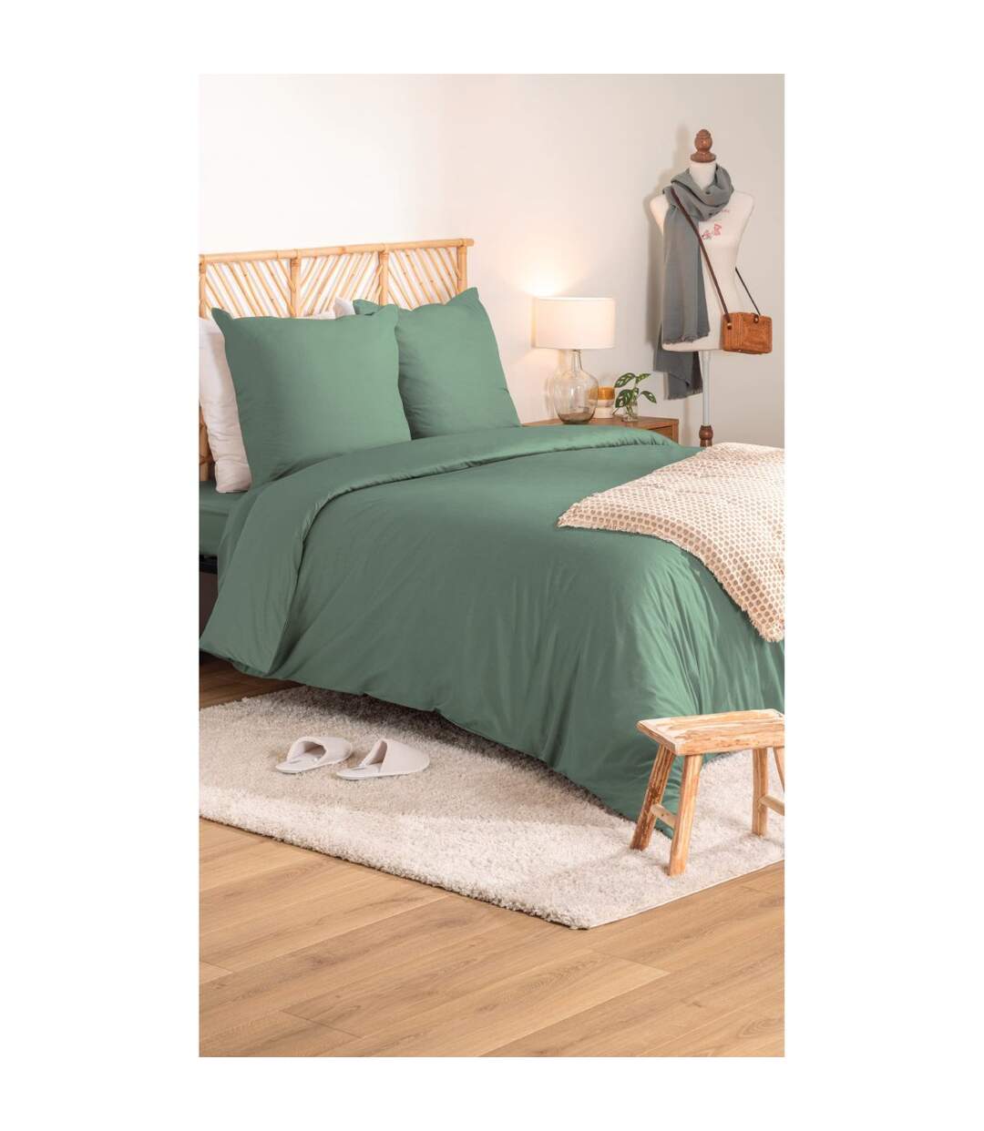 Parure de Lit 3 Pièces Percale 240x220cm Tilleul-2