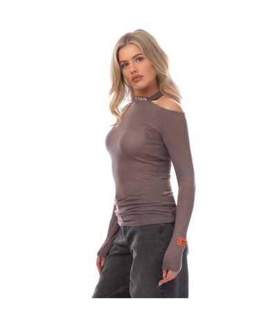 Womens/ladies Ctnmb Crew Neck Cold Shoulder Sweatshirt Grey White Heron Preston