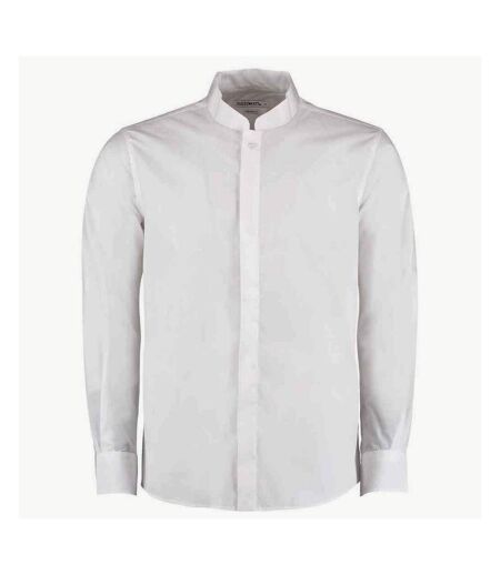 Mens mandarin collar long-sleeved shirt white Kustom Kit