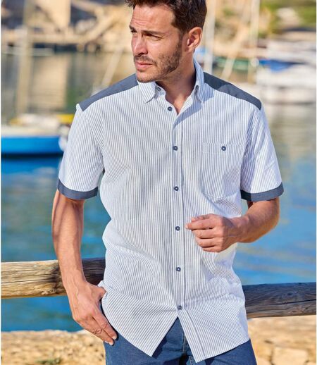 Men's Blue Casual Striped Poplin Shirt