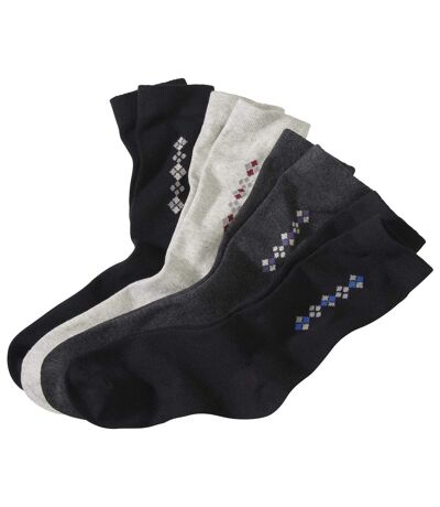 Pack of 4 Men's Patterned Socks - Black Mottled Anthracite Mottled Grey