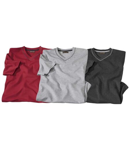 Paquet de 3 t-shirts à col V homme - gris anthracite rouge