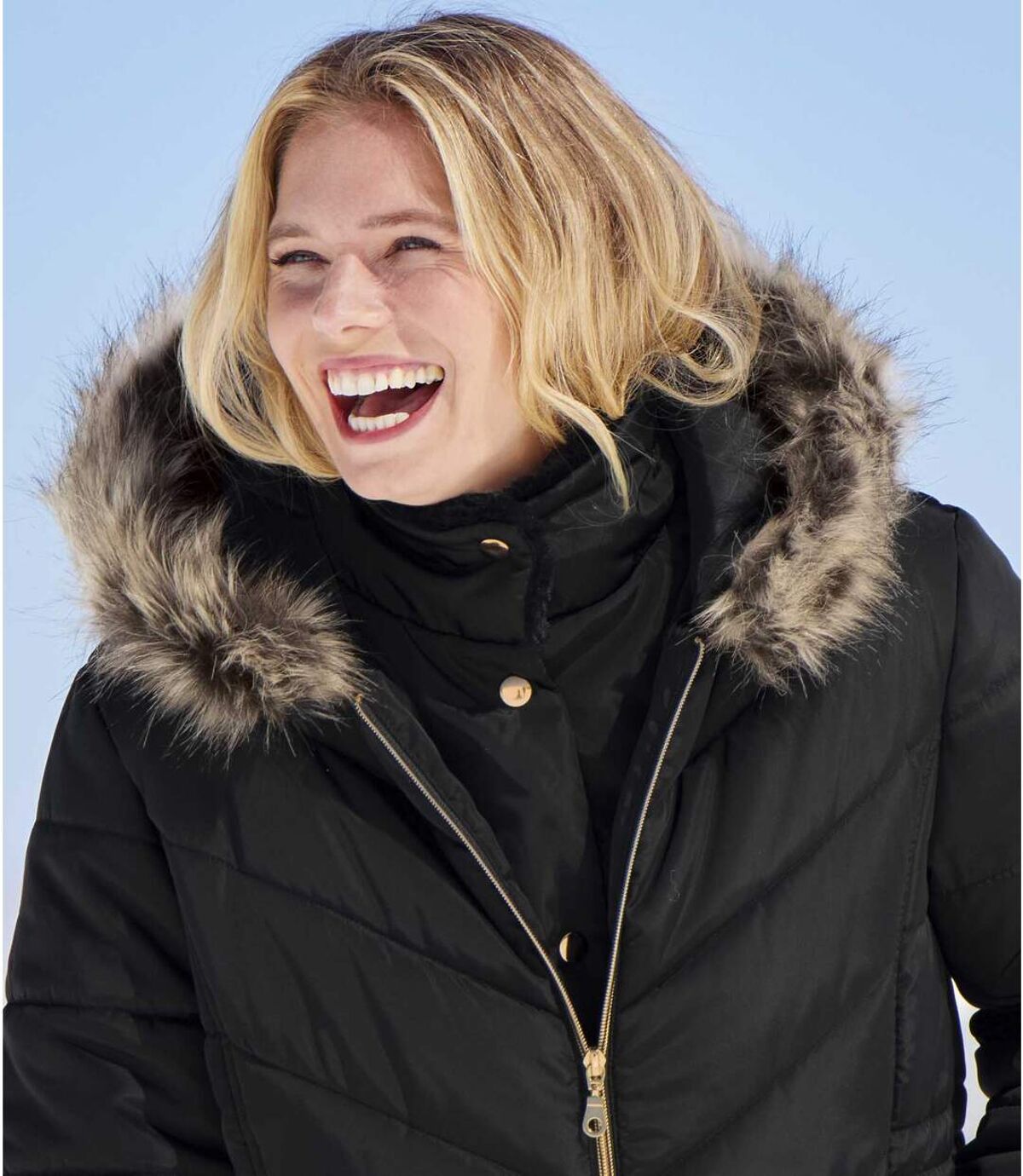 Prošívaná bunda do arktické zimy s kapucí lemovanou umělou kožešinou Atlas For Men