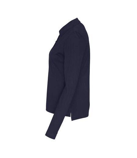 Womens/ladies Pique Long-sleeved Polo Shirt Navy Cottover