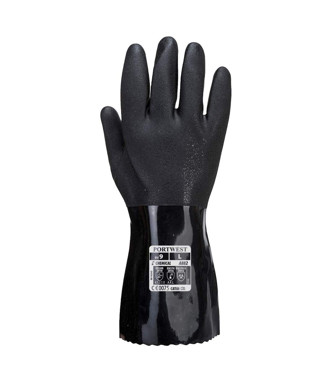 Unisex adult a882 pvc chemical gauntlet 9 black Portwest-3