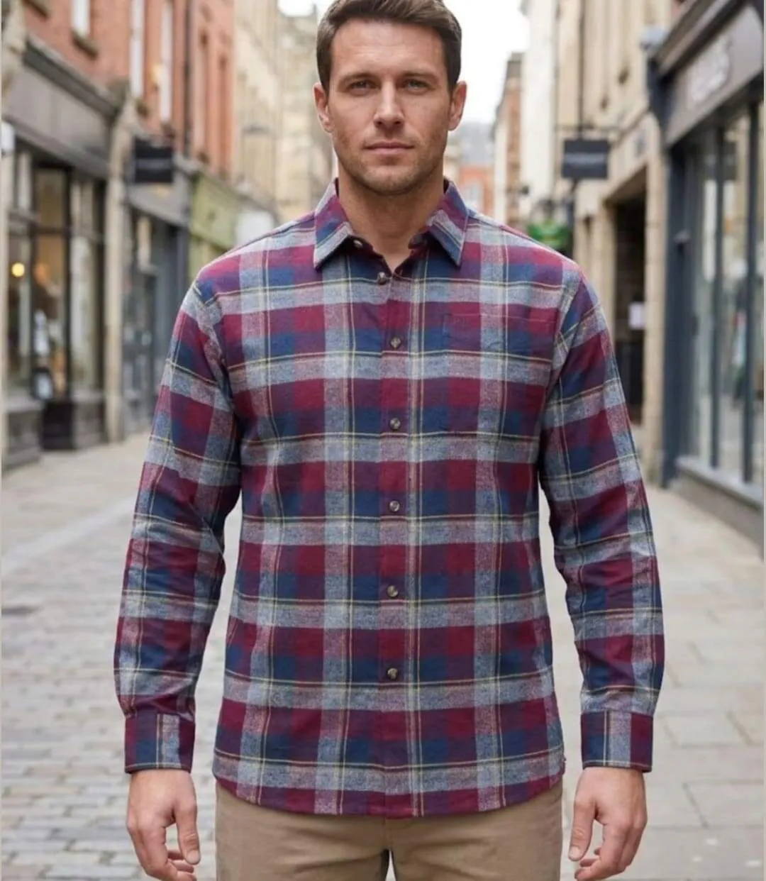 CHALLENGER TARIC2 — Chemise à carreaux manches longues bordeaux et bleu : confort thermique en flanelle-5