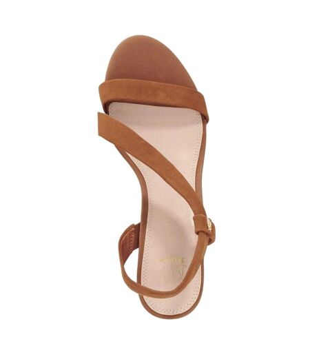 Womens/ladies Sling Back High Block Heel Sandals Tan Dune London
