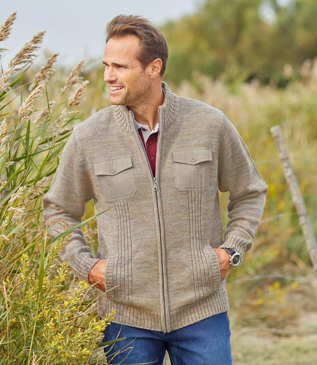Pohodlný pletený svetr se zipem Atlas For Men