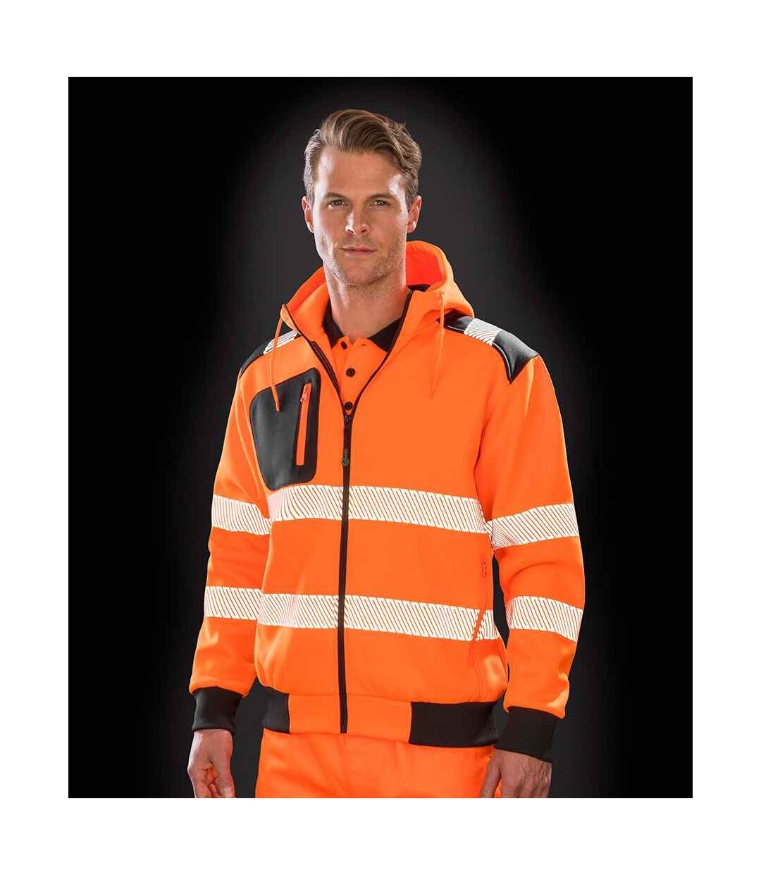 Unisex adult robust safety full zip hoodie fluorescent orange Result Genuine Recycled-2