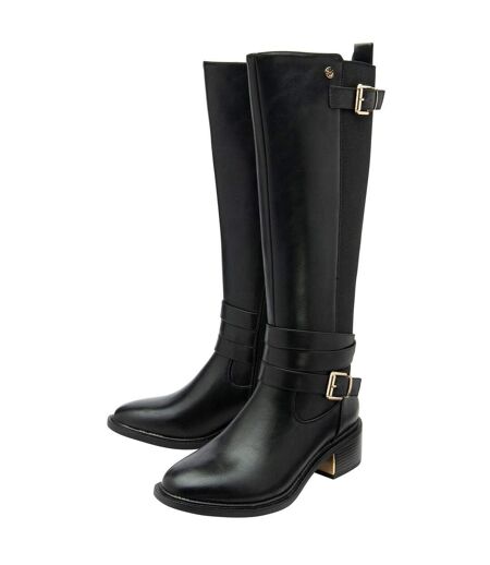 Womens/ladies Freya Leather Knee-high Boots Black Lotus Shoes