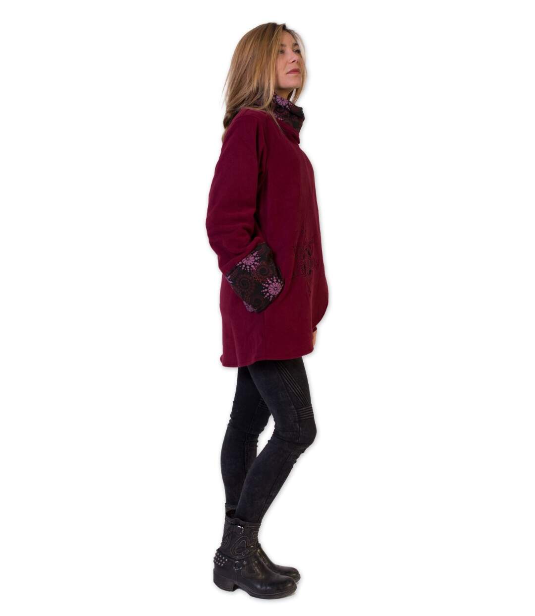 Veste polaire brodée HUDSON mandala bordeaux Coton Du Monde