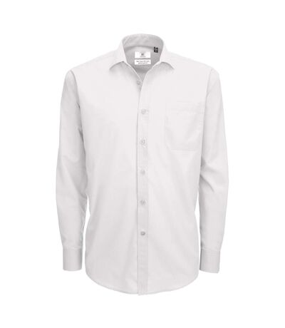 B&C Mens Smart Long Sleeve Poplin Shirt / Mens Shirts (White) - UTBC111