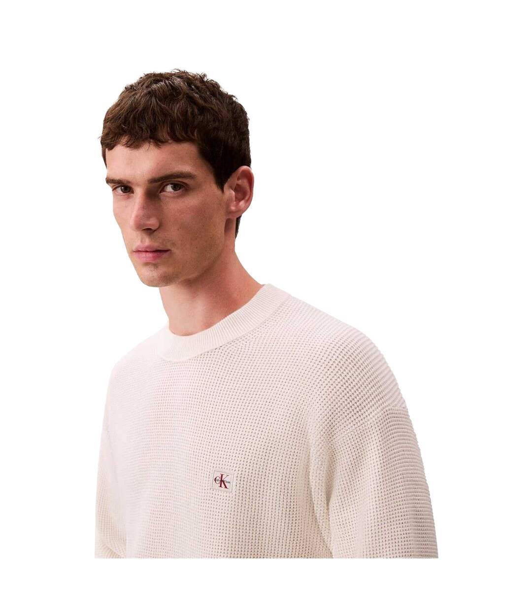 Mens Waffle Crew Neck Jumper Calico Calvin Klein-3