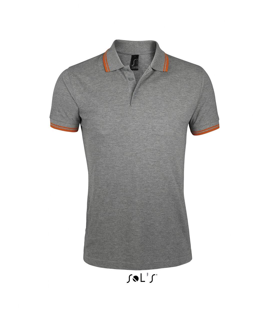 Polo homme coton - 00577 - gris chiné et bande orange