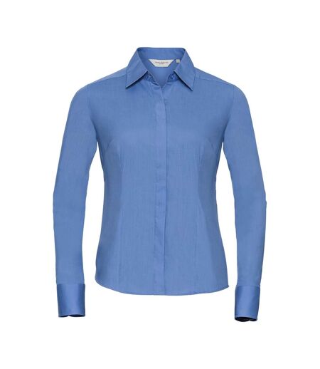 Russell Collection Womens/Ladies Poplin Fitted Long-Sleeved Formal Shirt (Corporate Blue) - UTPC5757