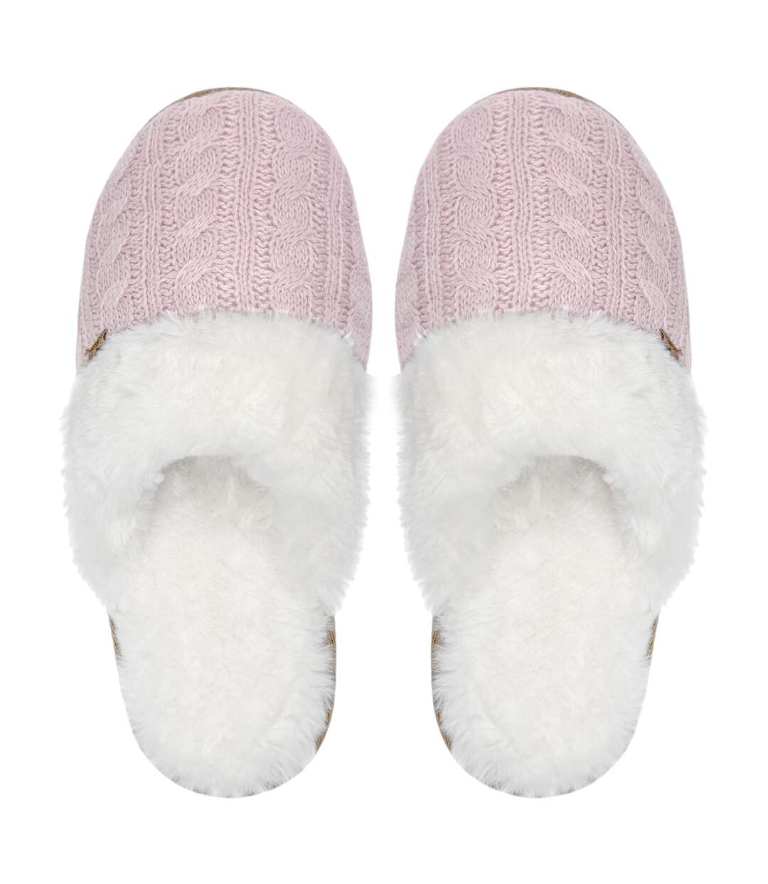 Ladies Cable Knit Faux Fur Thermal Winter Slippers-2