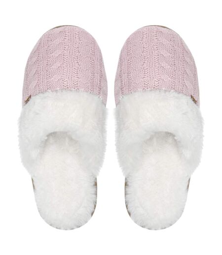 Ladies Cable Knit Faux Fur Thermal Winter Slippers