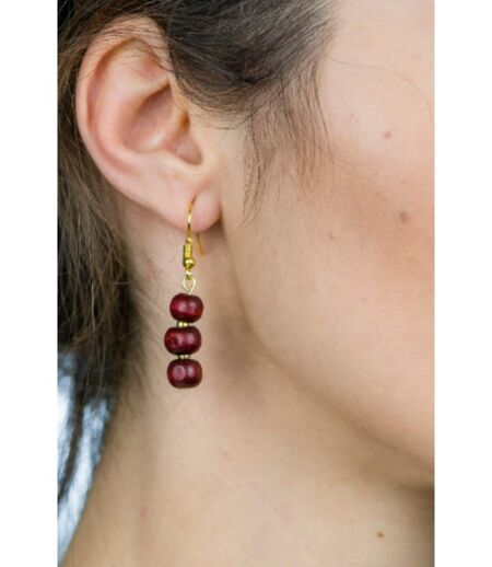 Three Red Sandalwood Lightweight Pearl Drop Simple Dangle Hook Earrings